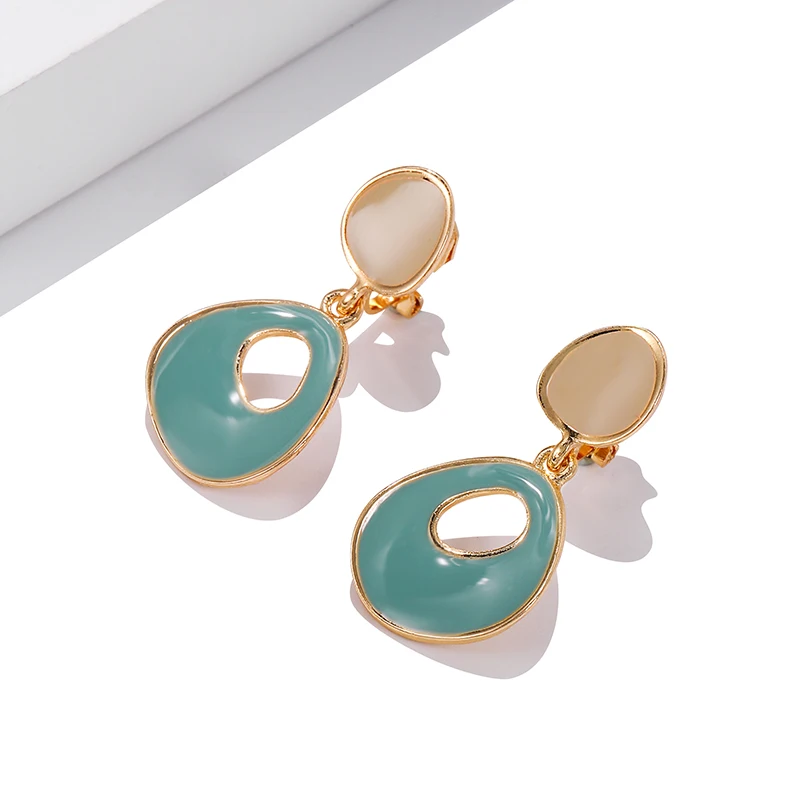 

New Design Sweet Enamel Clip On Earring Irregular Geometric Oval Round Ear Clips No Pierced for Women Jewelry Elegant Pendientes
