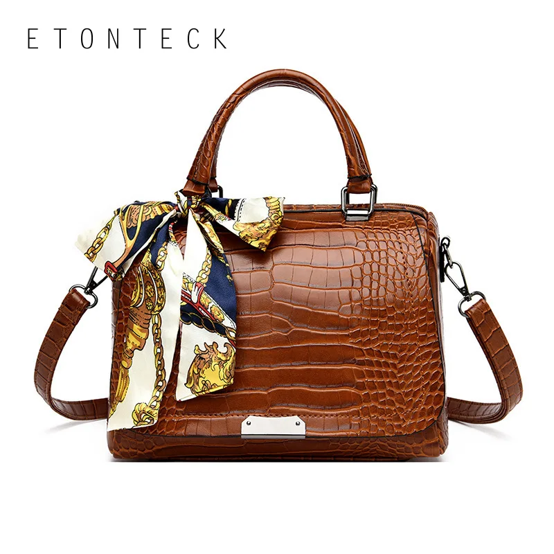 Retro Boston Tote Bags for Women 2020 Alligator PU Leather Crossbody Shoulder Bag Female Luxury Handbags Designer Ladies Purse | Багаж и