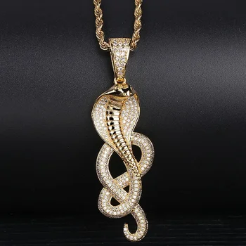

Hip Hop Micro-paved Cubic Zirconia Ice Out Glittering Cobra Snake Animal Pendant Necklace Men Rapper Punk Jewelry