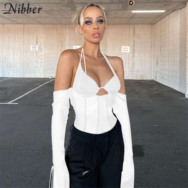 Nibber sexy low cut mesh top women Halter 2021 Summer club party black see through Tops