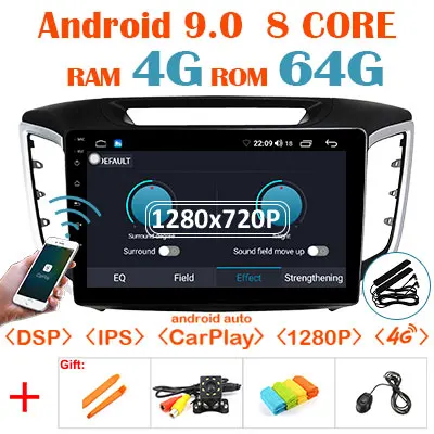 Android 9,0 1280*720P 64G DSP Carplay радио для hyundai Creta IX25- навигация gps стерео экран без DVD плеера головного устройства - Цвет: 4G64GDSP 1280CARPLAY