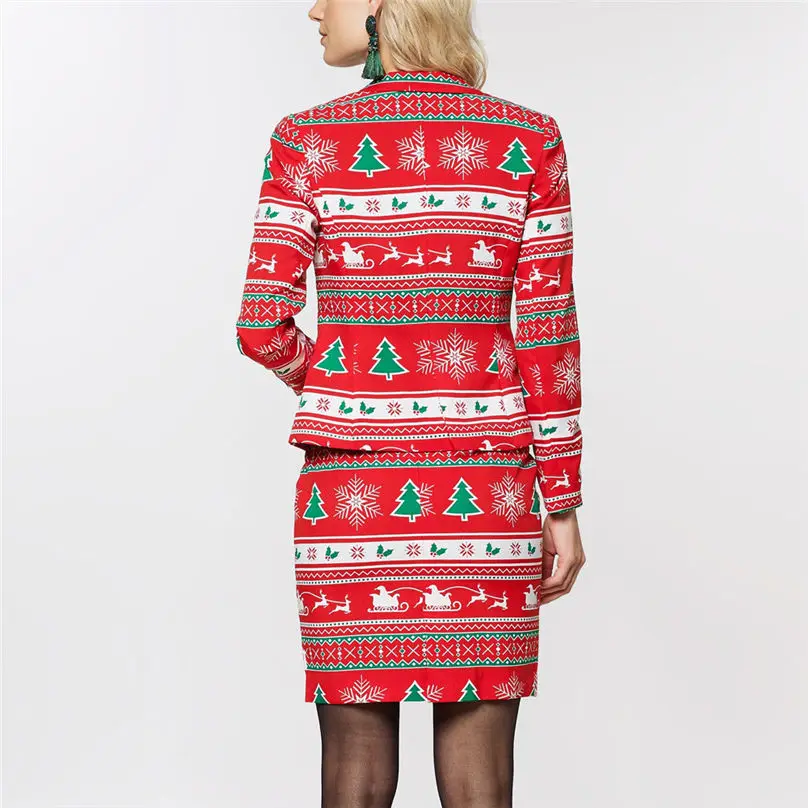 2PC Christmas Women's Autumn And Winter Set Long Sleeve Christmas Fashion Suit Coat + Mini Skirt Suit Women Sets 4O21 (30)