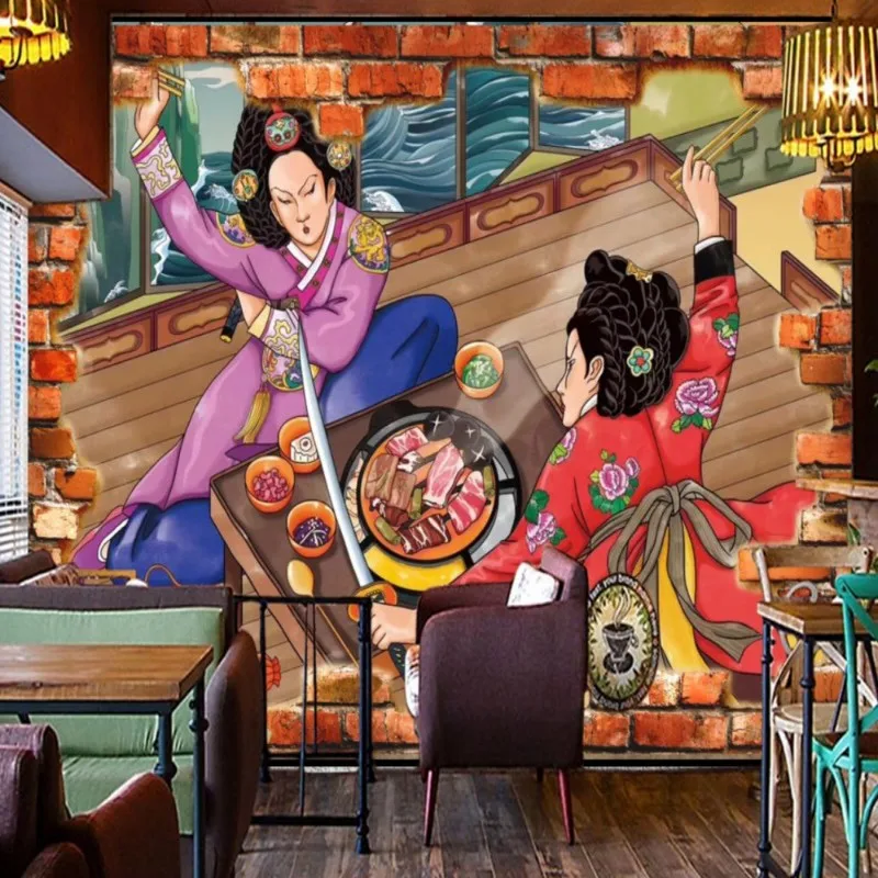 Винтажные обои на заказ классические в Корейском стиле для ресторана барбекю