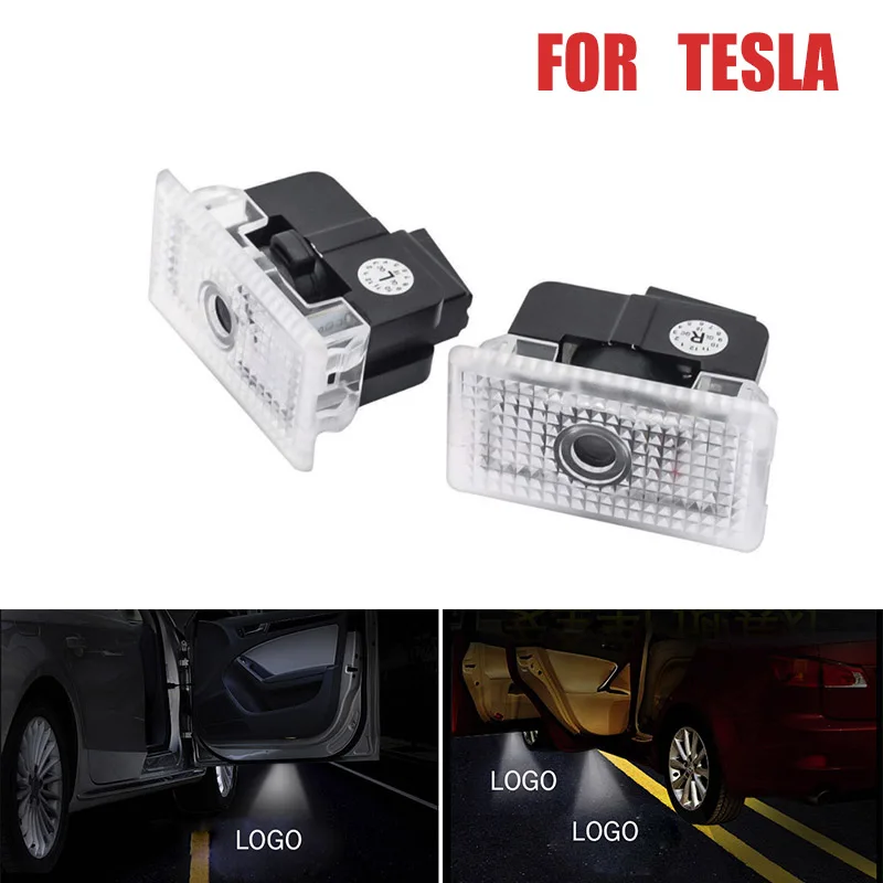 

DERI 2PCs LED Led Car Welcome Lamp Door Light Car Door Signal Light 3D Projector logo Gost Shadow Light for Tesla Model S X 12V