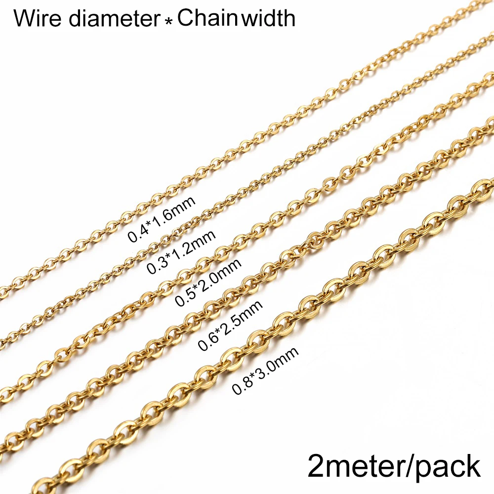 2-5m/Lot 1.2-3.0mm Stainless steel Gold Bulk Necklace Chains Link Chain For  DIY