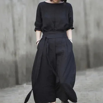 

Black Flax Mid-length Lace-up Waist Hugging Slimming Dress 2019 Summer WOMEN'S Dress V-neck Backless Loose-Fit Skirt