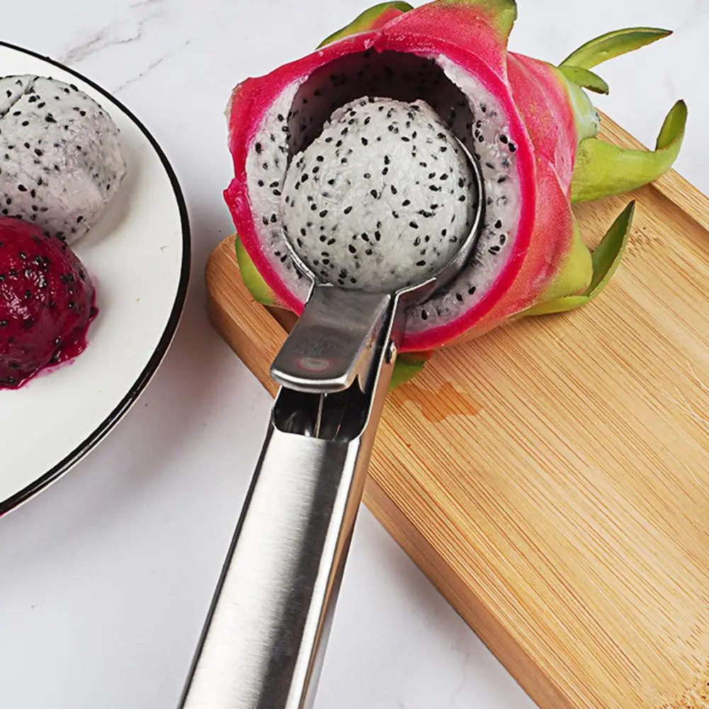 Handle Snowball Scoop Stainless Steel Ice Cream Digger Watermelon Baller Non-Stick Fruit Ice Ball Maker Spoon Kitchen Tools