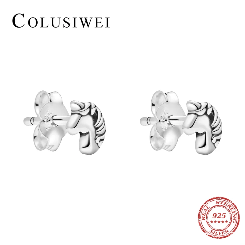 Colusiwei, милые серьги-гвоздики в виде единорога, лошади для женщин, 925 серебряные серьги-гвоздики, ювелирное изделие, подарки для девушек, модное ювелирное изделие, новинка