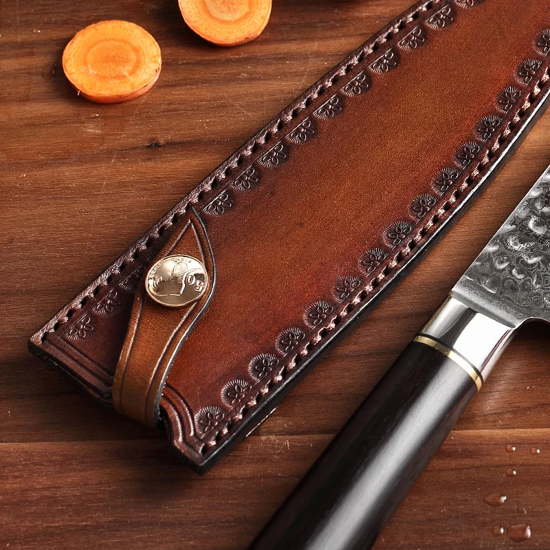 HEZHEN 8 ''дюймовый нож шеф-повара кожа оболочка ручной работы итальянский первый слой овощей дубления ножны для ножа крышка легко носить с собой