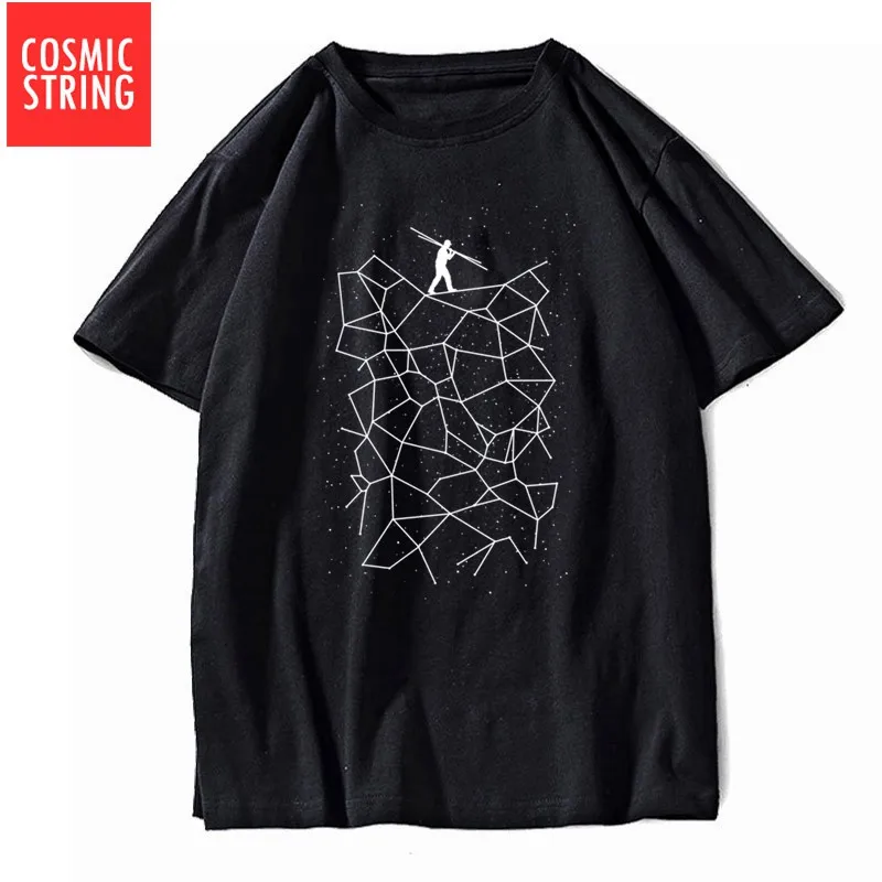 CR-B0101CS-2BLK COSMIC STRING, хлопок, короткий рукав, фокус, принт, Мужская футболка, повседневная, свободная, летняя, Мужская футболка, крутая, с круглым вырезом, футболка для мужчин - Цвет: CR-B0101CS-2BLK