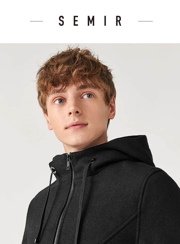 SEMIR Мужское пальто новая зимняя Корейская черная Повседневная куртка с капюшоном Длинная молодежная ветровка трендовая Деловая одежда