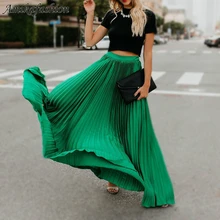 Женские плиссированные юбки длинные юбки с высокой талией свободные уличные однотонные черные белые Макси Летние Jupe Femme одежда Boho Fashion