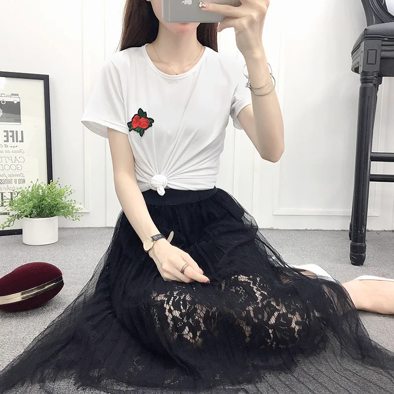 Новинка, плиссированная кружевная юбка-одуванчик, юбка-Одуванчик, юбка-Одуванчик, белая сетчатая длинная юбка