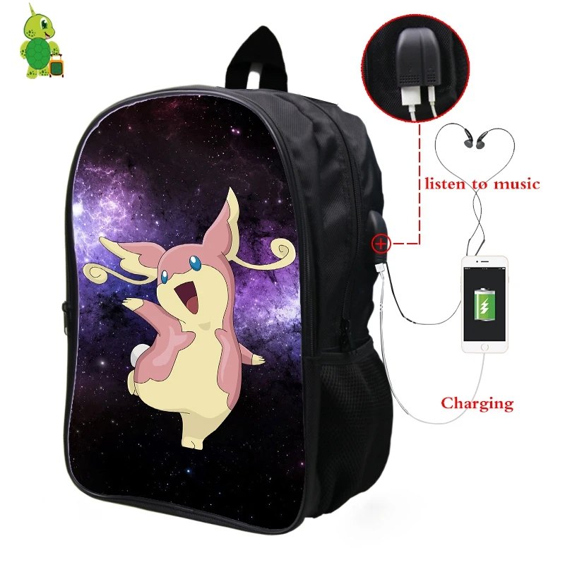 25 Pokemon Audino Galaxy Космический рюкзак Многофункциональный USB зарядка Разъем для наушников школьные сумки для подростков мальчиков рюкзак для девочек с отделением для ноутбука - Цвет: 25