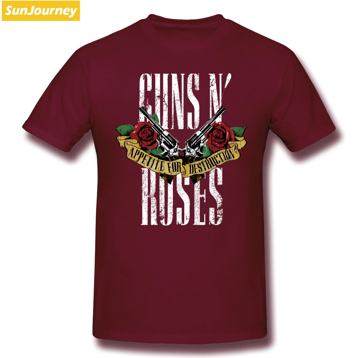 Harajuku guns N Roses Мужская футболка из хлопка с коротким рукавом на заказ Homme - Цвет: Бургундия