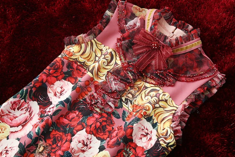 LINGHAN Designer Autumn Flower Print Crystals Sleeveless Elegant Mini Dress Party Dresses New