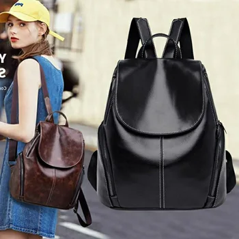 

Luxury Brand Leather Women Backpack Vintage Female Shoulder Bag Sac A Dos Travel Ladies Bagpacks Simple Shoulder Bags For Girls