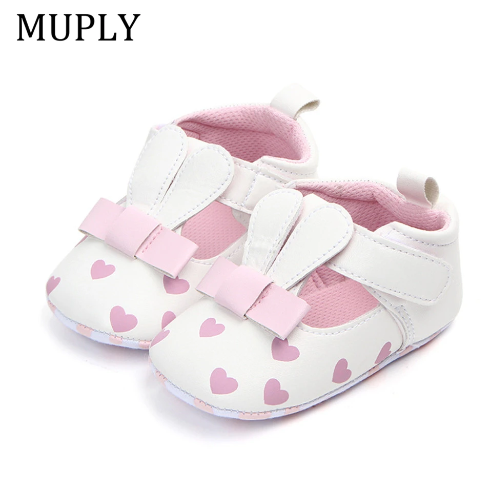 Baby Princess Shoes For Newborn Animal Pattern Infant Print Love Soft Sole Shoes PU Leather Sandal Rabbit Ear For 0-18M