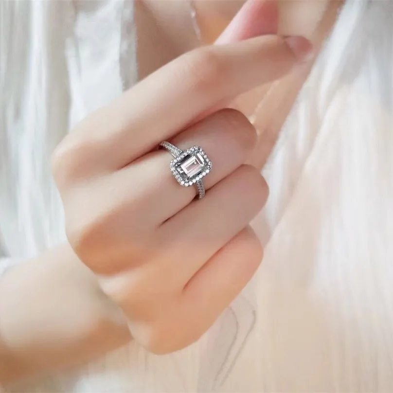 Silver Ring Wedding Rings Silver Rings Gemstone Ring Emerald Gemstone Ring Emerald cut 2ct Lab Diamond cz Ring 925 Sterling Silver Promise Engagement Wedding Band Rings for women Gemstones Party Jewelry