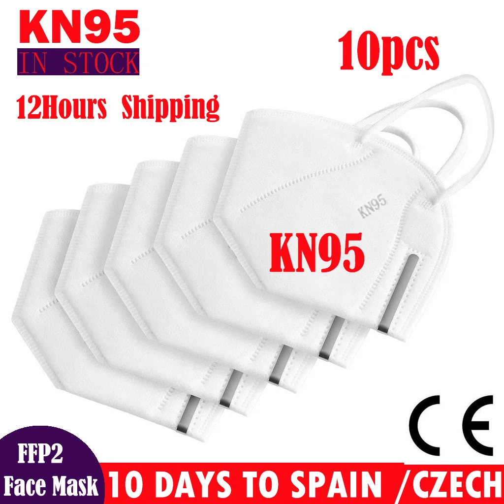 Mascarilla FFP2 blanca para adultos, 5 Capas, respirador con filtro KN95, reutilizable, FPP2, aprobado por la CE, 10 uds.