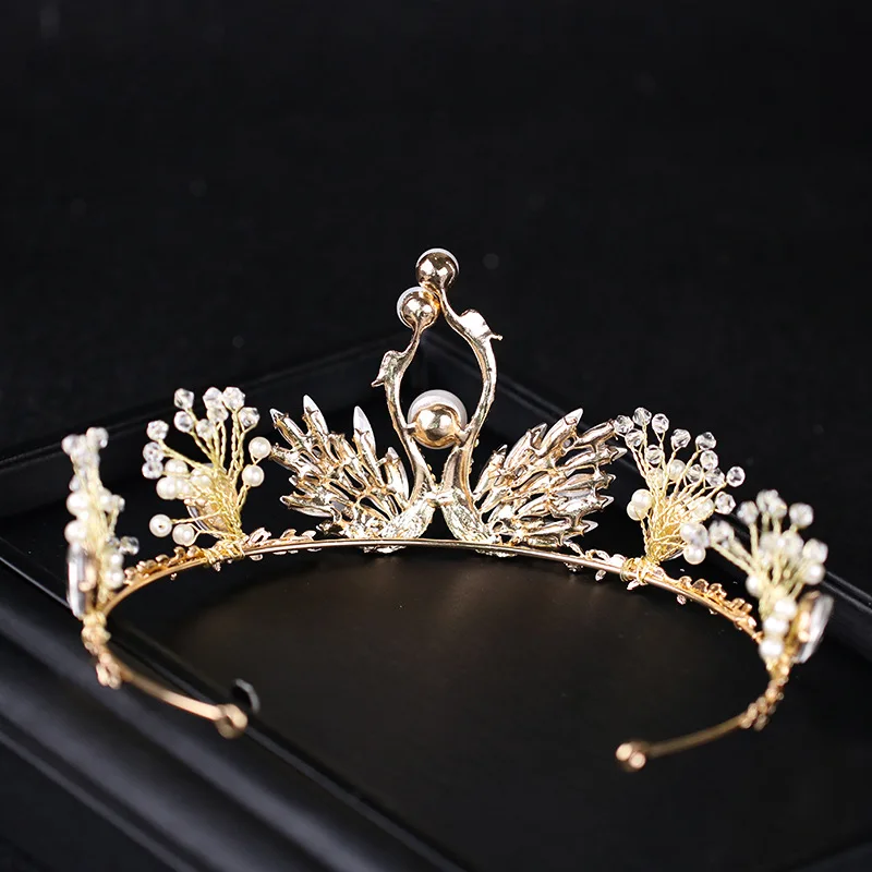 Высокое качество в стиле барокко Золотой Кристалл Имитация Жемчуга диадемы и короны принцесса свадебные аксессуары для волос
