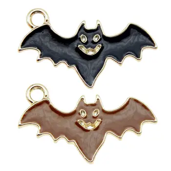 

Julie Wang 6PCS Enamel Bat Charms Black Brown Cartoon Halloween Animal Pendants Alloy Necklace Bracelet Jewelry Making Accessory