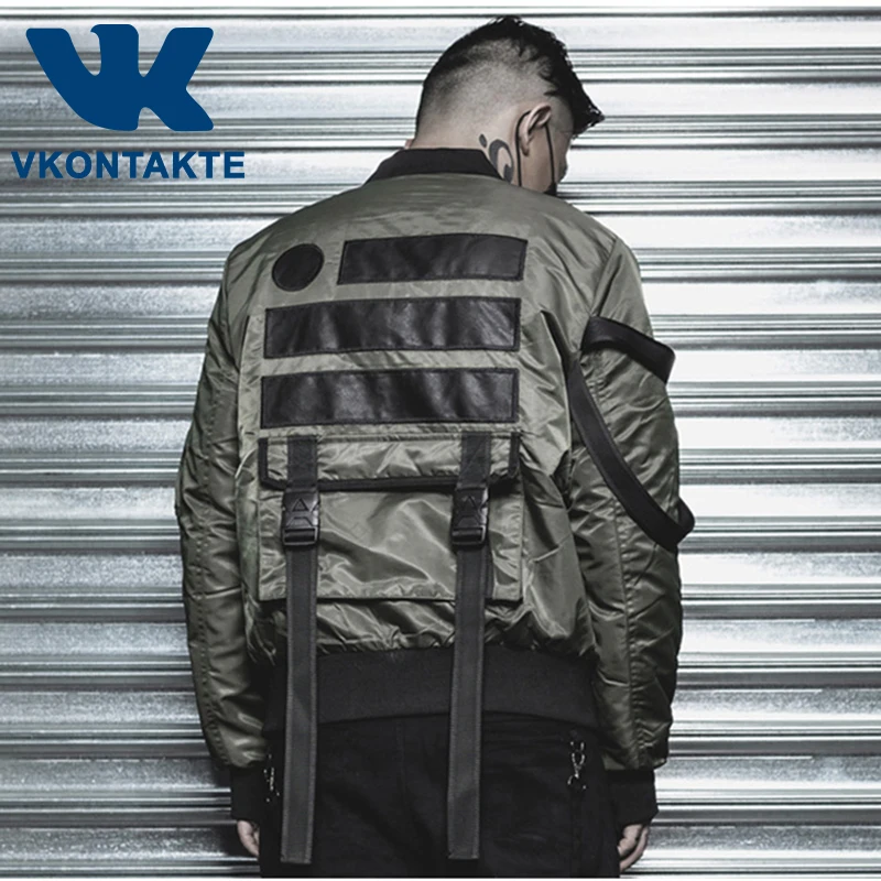

Men Jacket Windbreaker Hip Hop Streetwear Punk Casual Motorcycle Coat Buckle Ribbon Multi Pocket Winter Warm MA1 Bomber Jackets