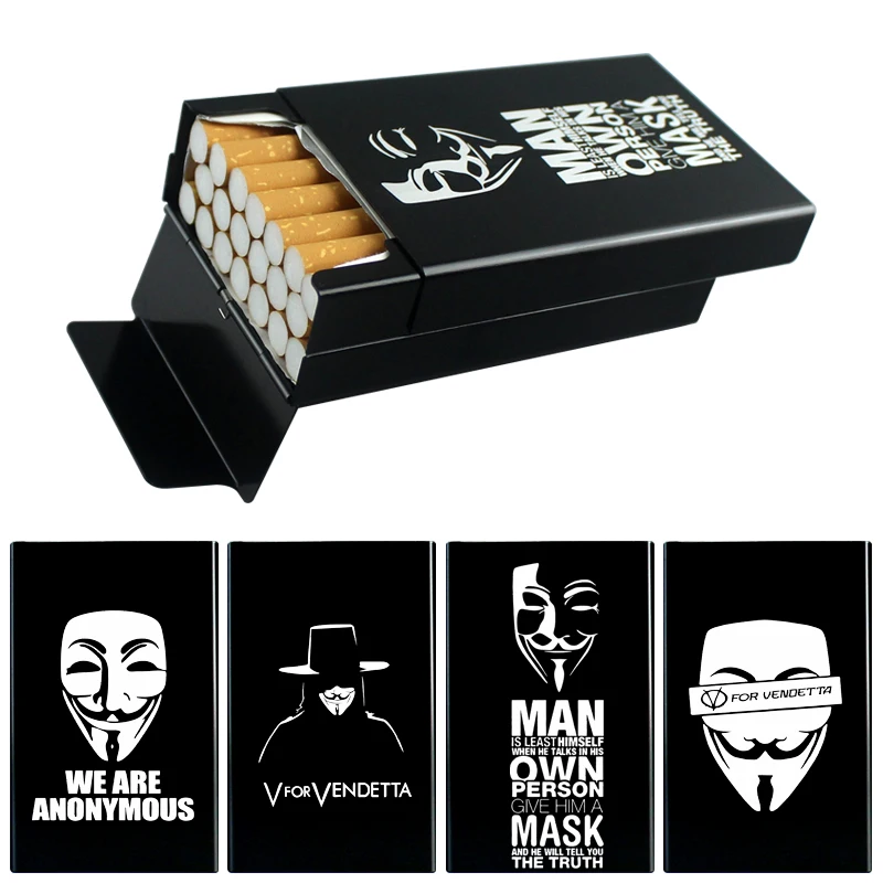 

Metal Cigarette Case V-Vendetta V For Vendetta Mask Movie Fan Gift Derivative Product Sliding Cigarette Box Smoking Accessories