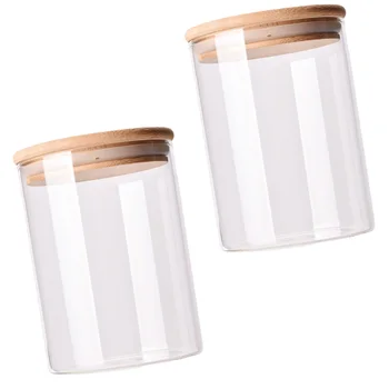 

2pcs Glass Storage Jars Kitchen Sealed Containers with Bamboo Lid (250ML)