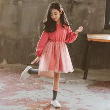 Платье для девочек; сезон весна; коллекция года; модная толстовка с капюшоном для подростков; prinsenjurken meisjes; элегантная детская одежда