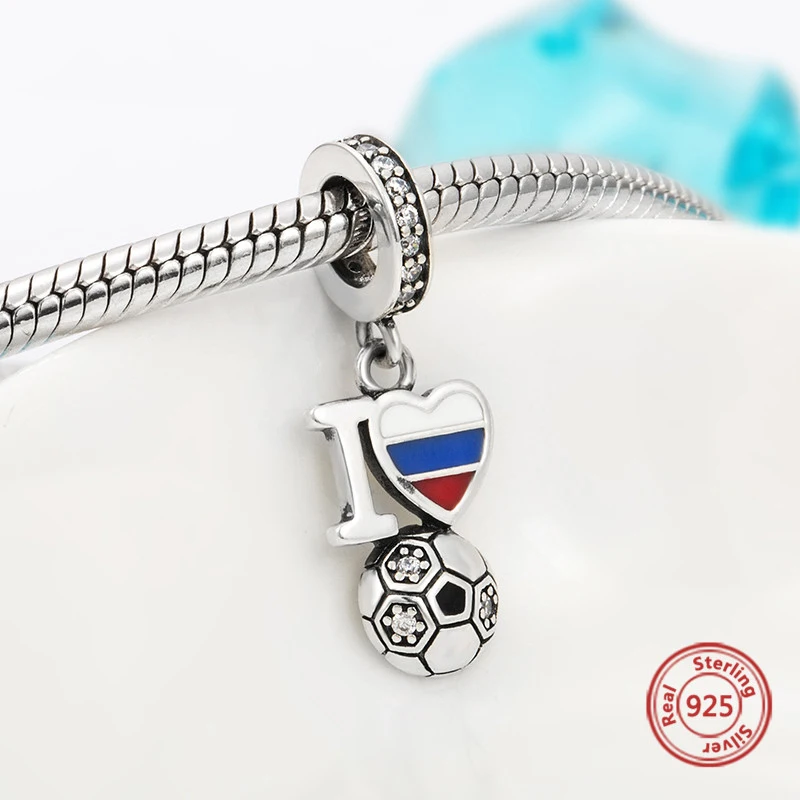 Подлинные Подвески pandora, серебро, 925, я люблю футбол, амулеты, эмалированные бусины, браслет, сделай сам, подвески и браслеты украшения подарки