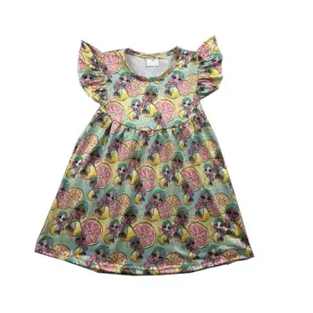 

flash sale kids girl dress cute lemon girl printed summer RTS children girl dress
