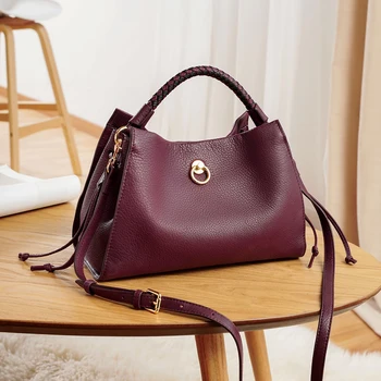 

WOONAM Women Fashion Handbag Top Hide Genuine Calf Leather Woven Handle Top Handle Cross Body Shoulder Bag WB1146