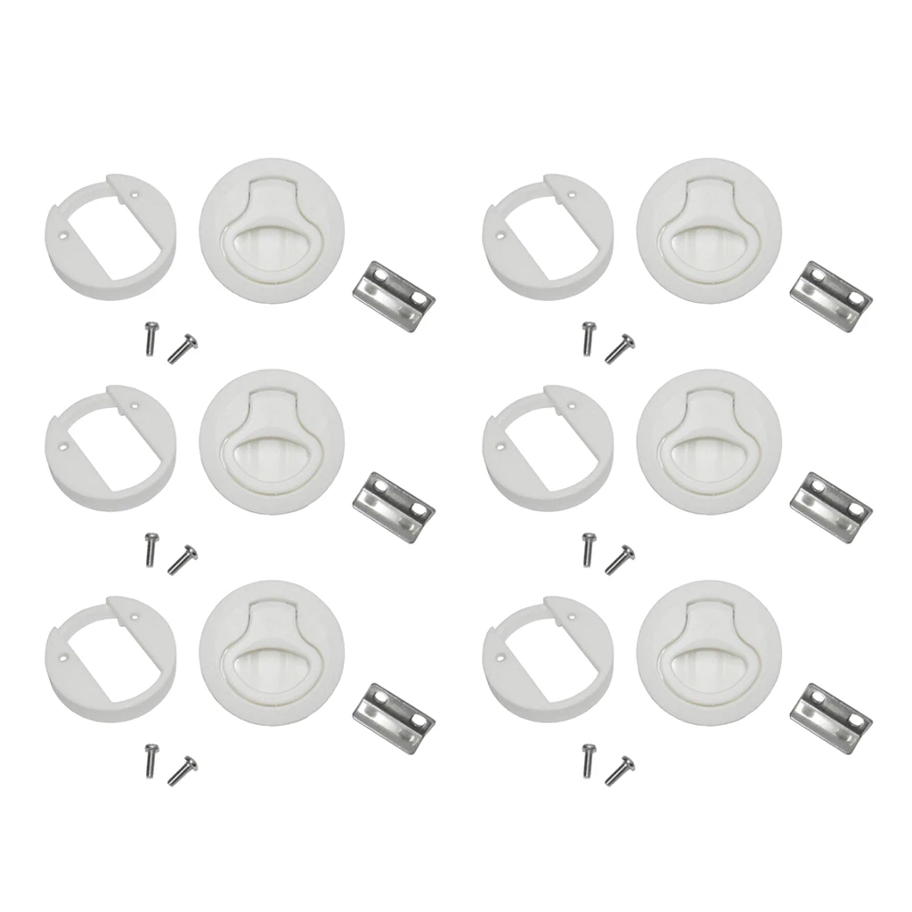  6Pcs 2' Round Locking Flush Pull Latch Hatch Lift Key Boat Door Deck White