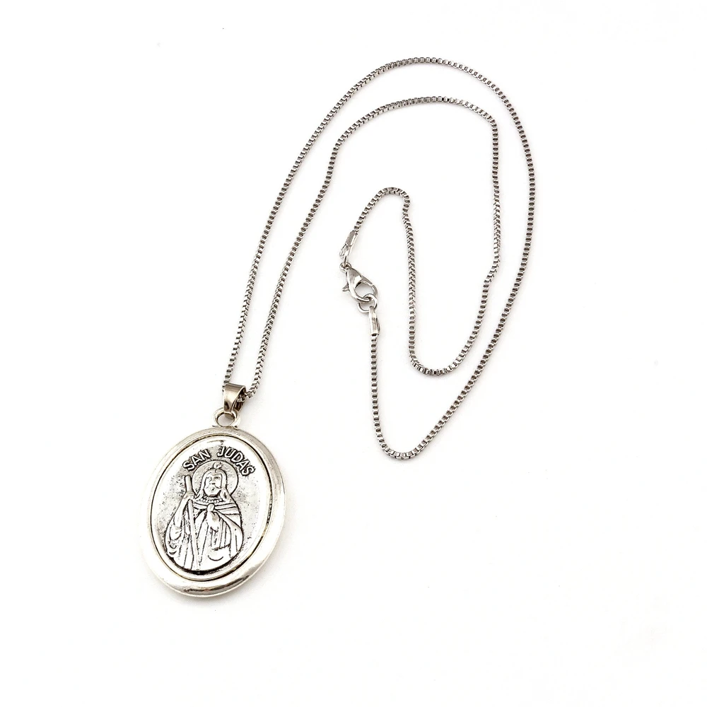 1Pcs / Lots  San Judas Tadeo Ruega Por Nosotros Alloy Charms Pendant Necklaces Jewelry DIY 23.6 Inches Chains A-561d