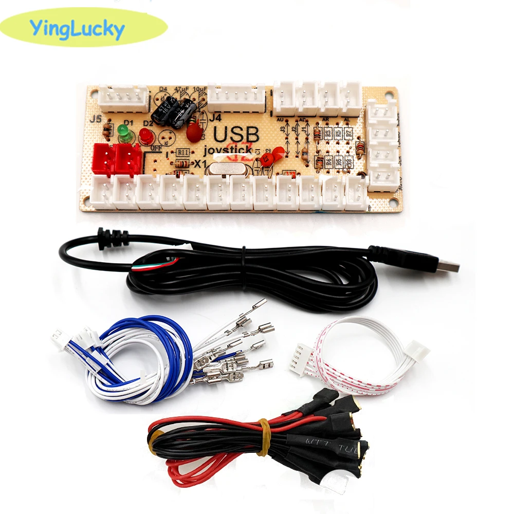 2 players zero delay Arcade USB Encoder for PC Arcade Joystick Toggle PCB with LED light wire 2.8mm or 4.8mm wire 