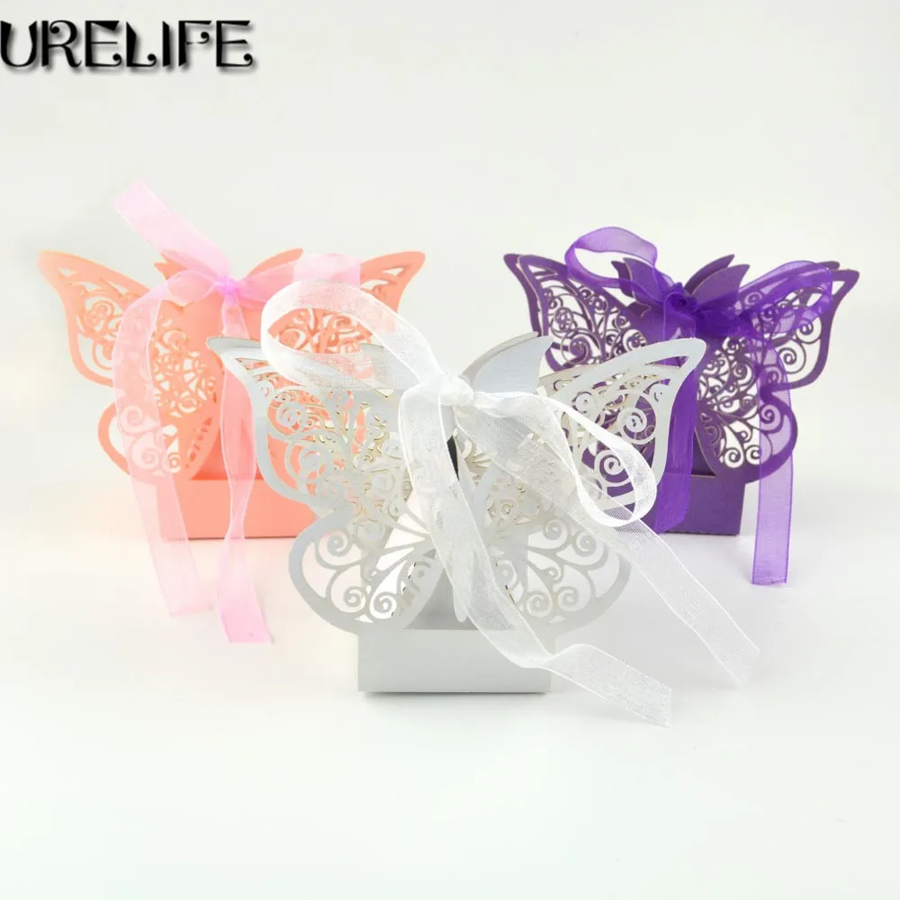 

100pcs Big heard Love Laser cut Butterfly Wedding favor box candy box gift box wedding favors party supplies wedding decoration