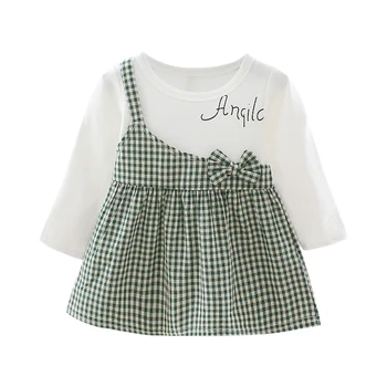 

Baby Girl Clothes Girls Dress 0-3T Fashion Casual Long Sleeve Dress Bownot Decoration Single Shoulder Strap Dress for Girls