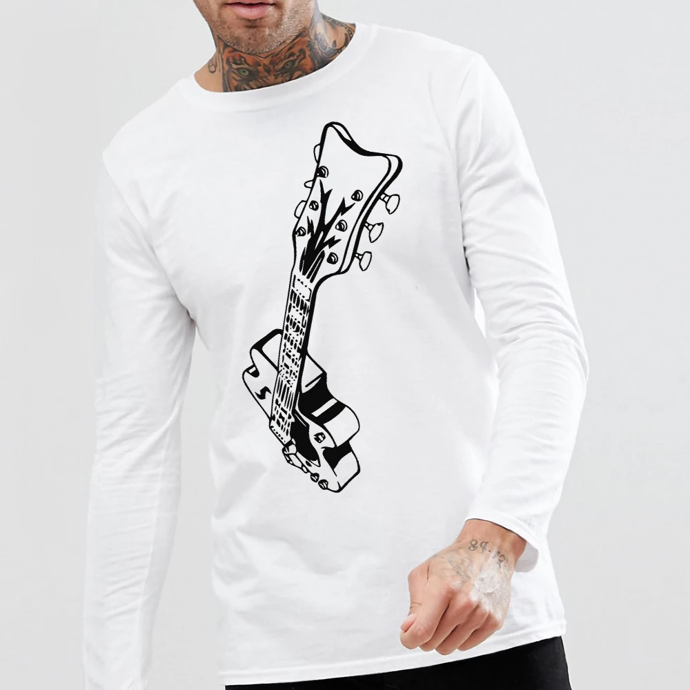 Хип хоп Уличная Толстовка гитара Графический черный и белый хлопок осень зима футболка с длинным рукавом для мужчин