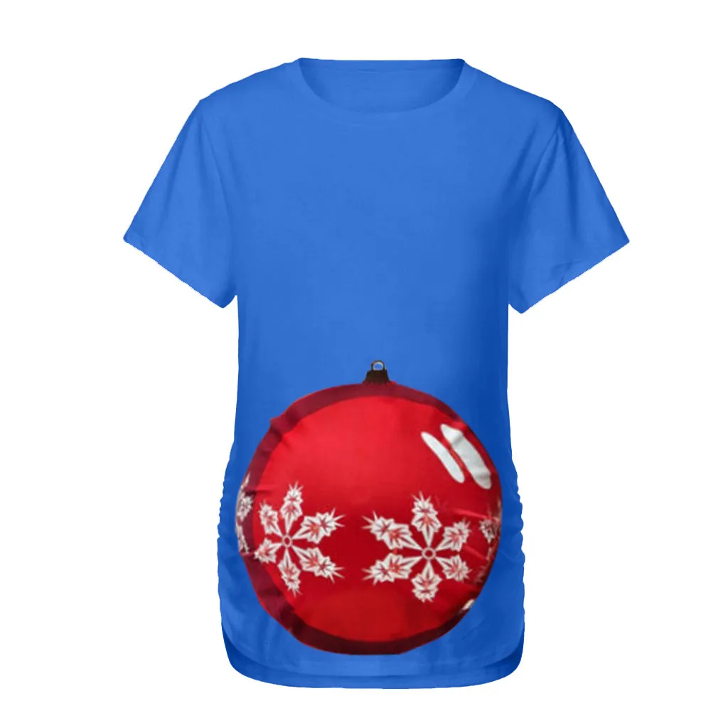 Модная одежда для кормящих мам, для беременных, с круглым вырезом, с принтом, с коротким рукавом, Рождественская футболка, хлопковая мягкая блузка, топы