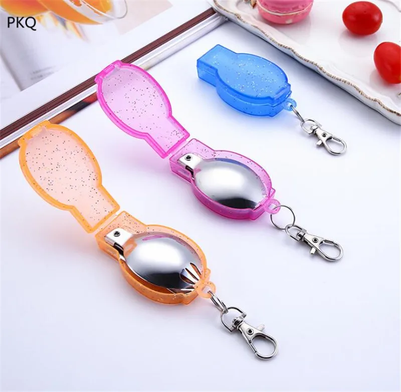 

Outdoor Folding Travel Camping Utensil Stainless Pocket Spoon Fork Super Small Foldable Spoon Fork Camping Picnic Survival Tool