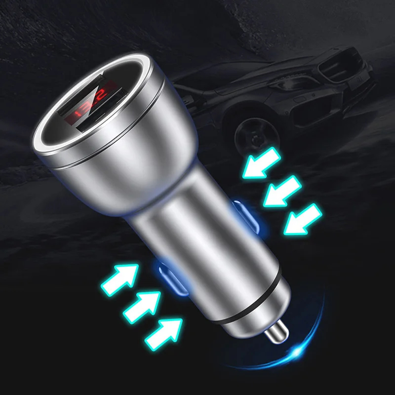 

Car Charger 2 USB Ports Fast Charging Alloy Charger for Vehicle Smart Phone SP99