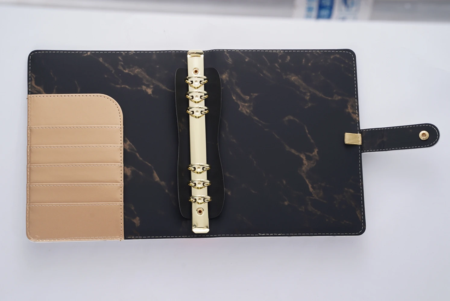 Black Ring Binder Marble Notebook Capa Dura Revistas Planejador Organizador Substituível Presente a5 - Imagem 6