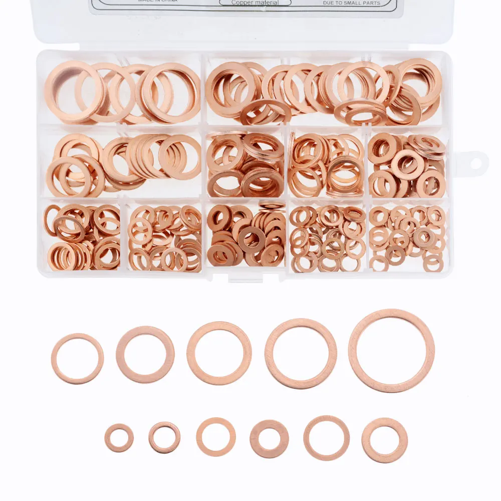 300Pcs M5 M6 M8 M10 M12 M14 M16 M20 Copper Sealing Solid Gasket Washer Sump Plug Oil metal flat washer O-shaped copper | Обустройство