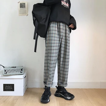 

Autumn New Plaid Pants Men Fashion Retro Casual Straight Trousers Man Streetwear Wild Hip Hop Loose Joggers Sweatpants M-5XL