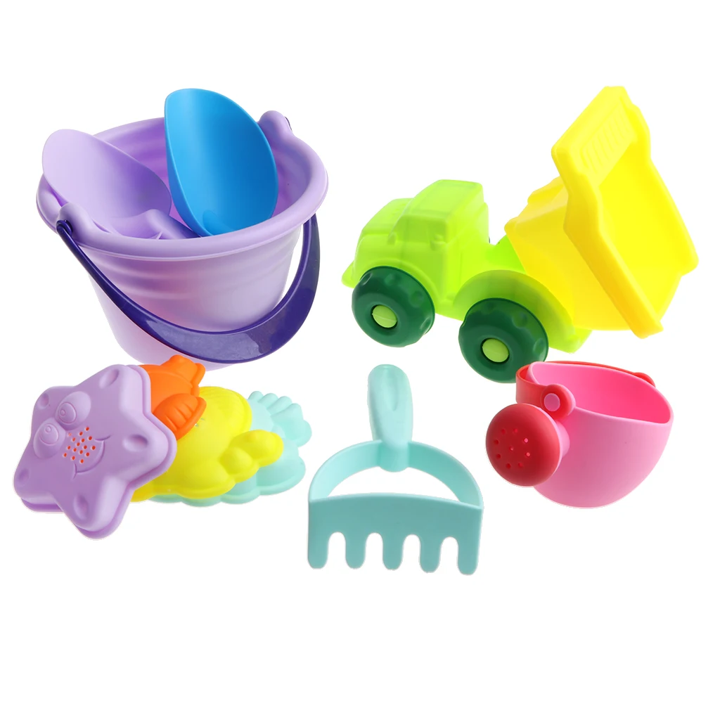 Beach Sand Toy Set with Car, Shovels, Rake, Bucket, Watering Can and Animal Molds, Sandbox Toy Children's Summer Gift