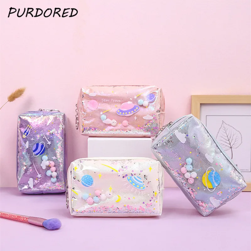 

PURDORED 1 PC Laser Cartoon Cosmetic Bag PVC Waterproof Women Make Up Bag Travel Make Up Organizer Neceser De Maquillaje