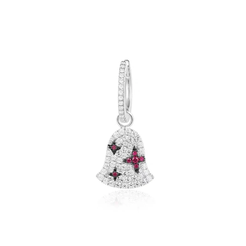 

High quality brand single 1pc ear stud with red micro zircon stars bell pendant earring female