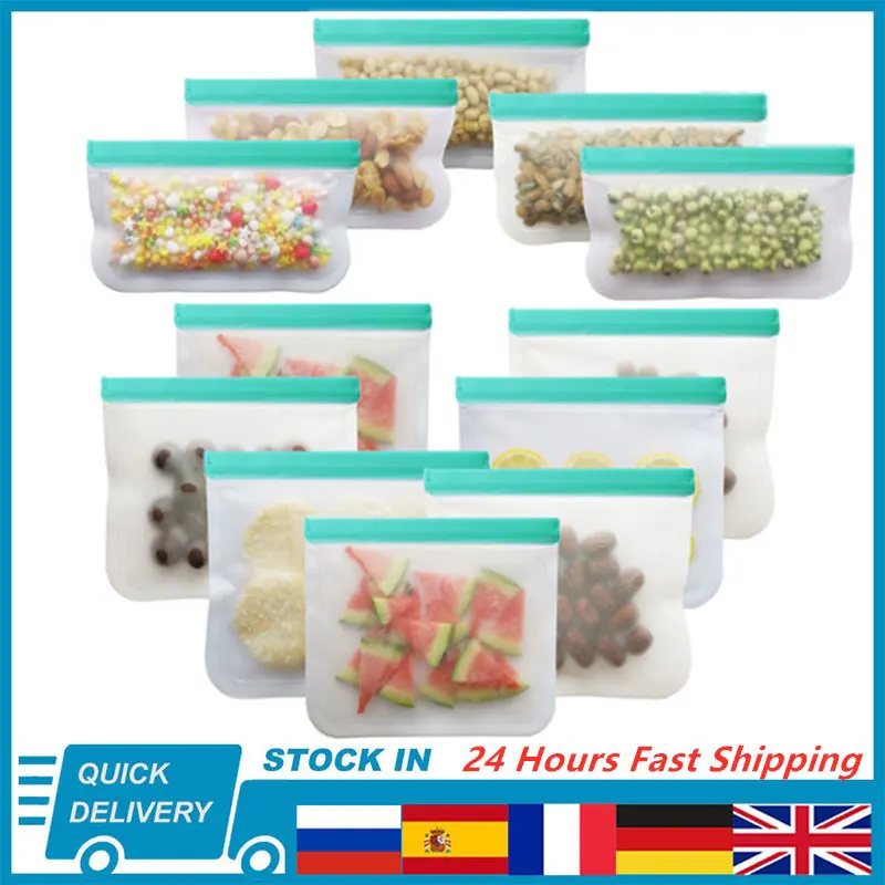 12 Pçs/set PEVA Saco De Silicone Saco de Silicone De Armazenamento De Alimentos Recipientes Reutilizáveis Saco Fechado Saco Fresco Saco De Armazenamento De Alimentos À Prova de Fugas