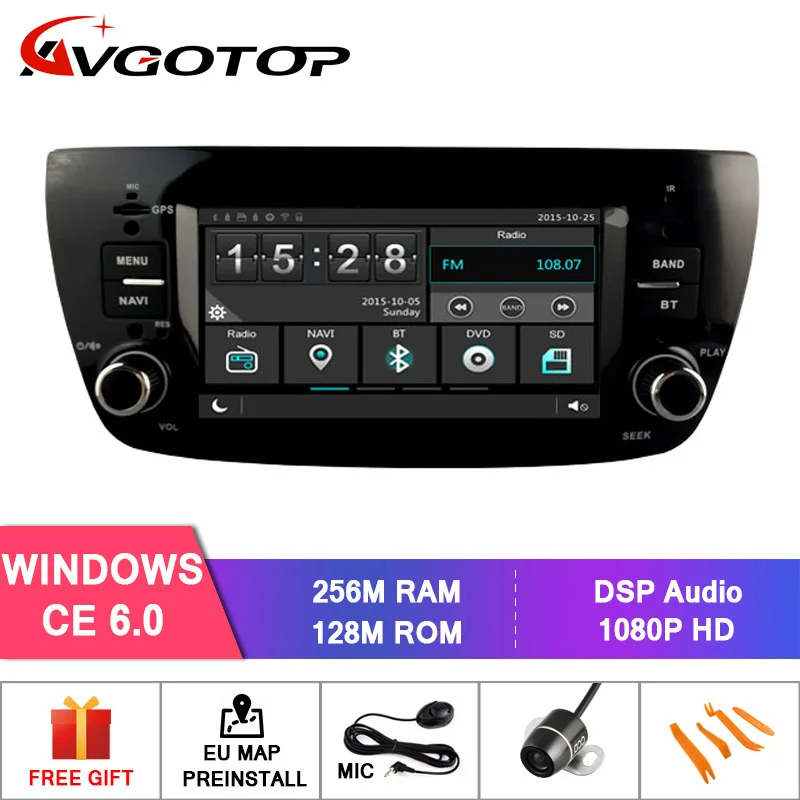 AVGOTOP Android 9 автомобильный wince радио dvd-плеер для FIAT DOBLO 2G 16G Автомобильный gps Мультимедиа - Цвет: Wince 6.0